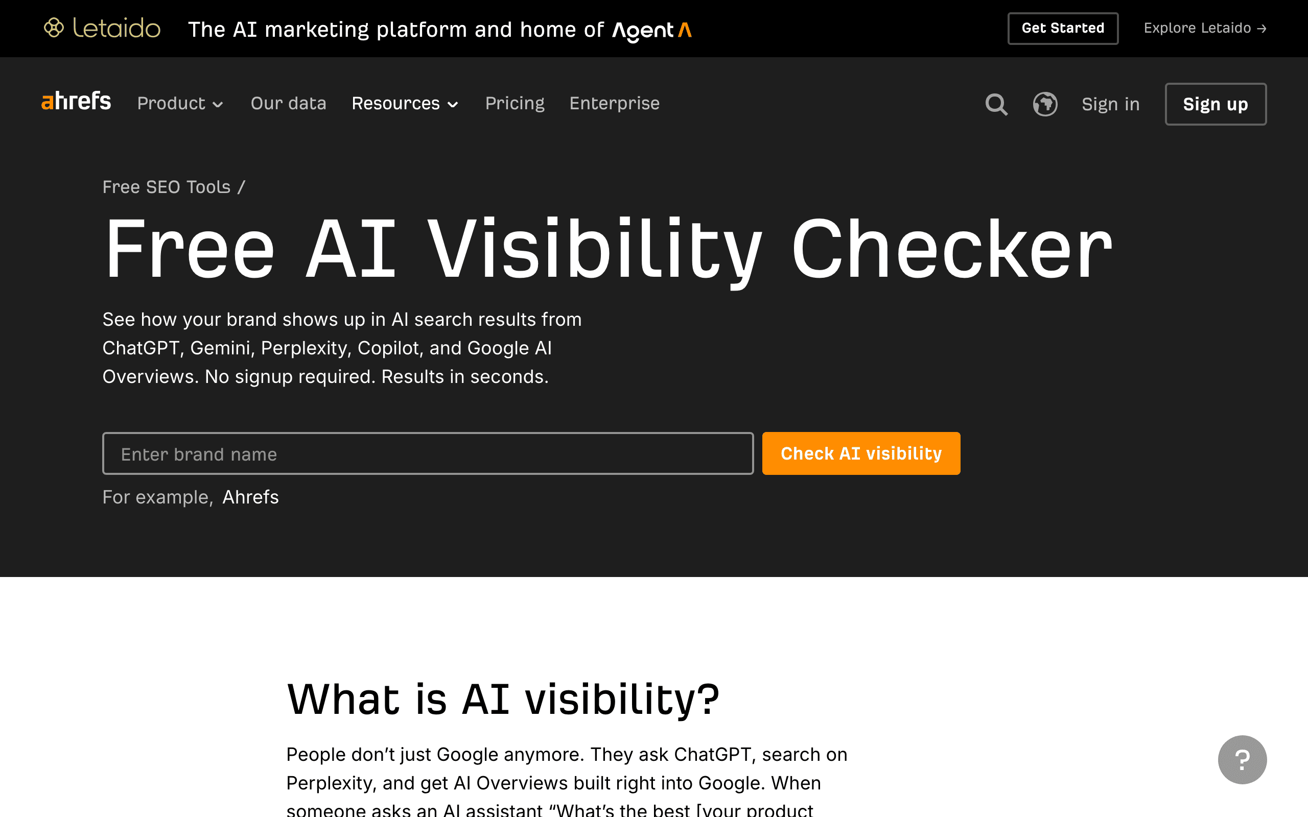 Ahrefs AI Visibility Checker screenshot 1