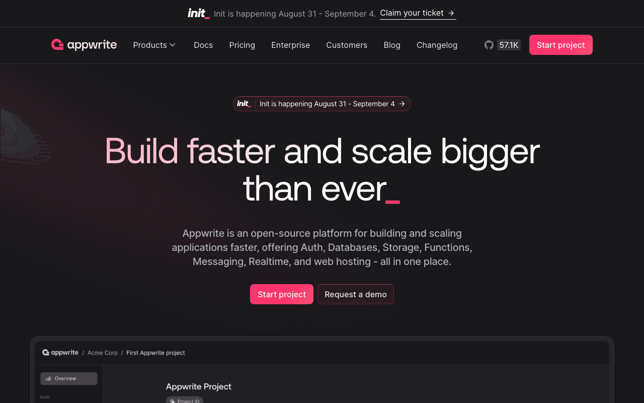 Appwrite website screenshot