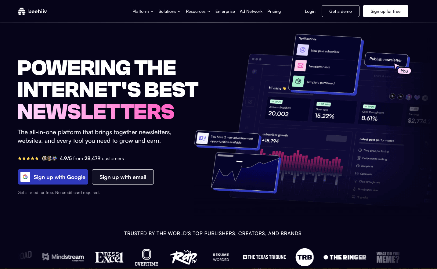 Beehiiv website screenshot