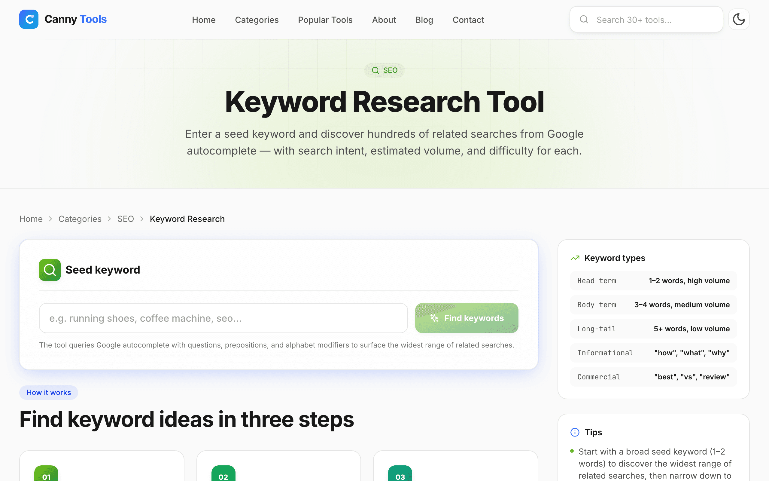 Canny Tools Keyword Research screenshot 1
