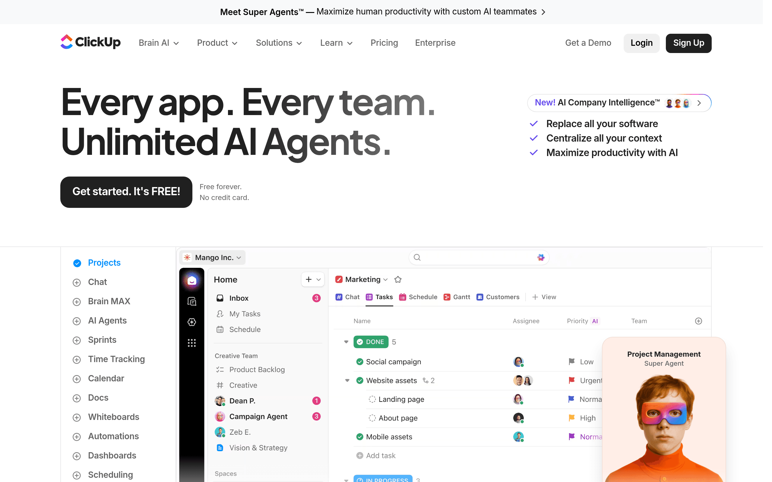 ClickUp website screenshot