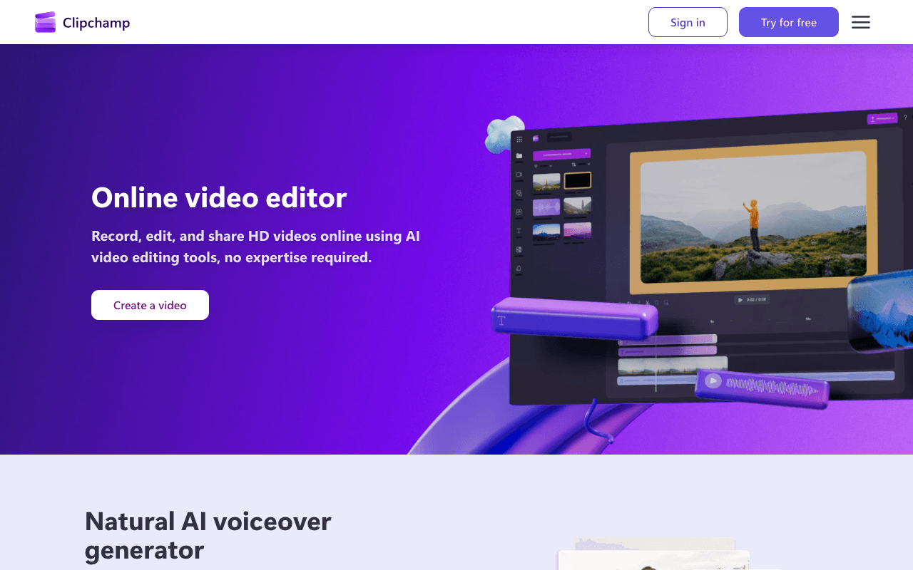 Clipchamp website screenshot