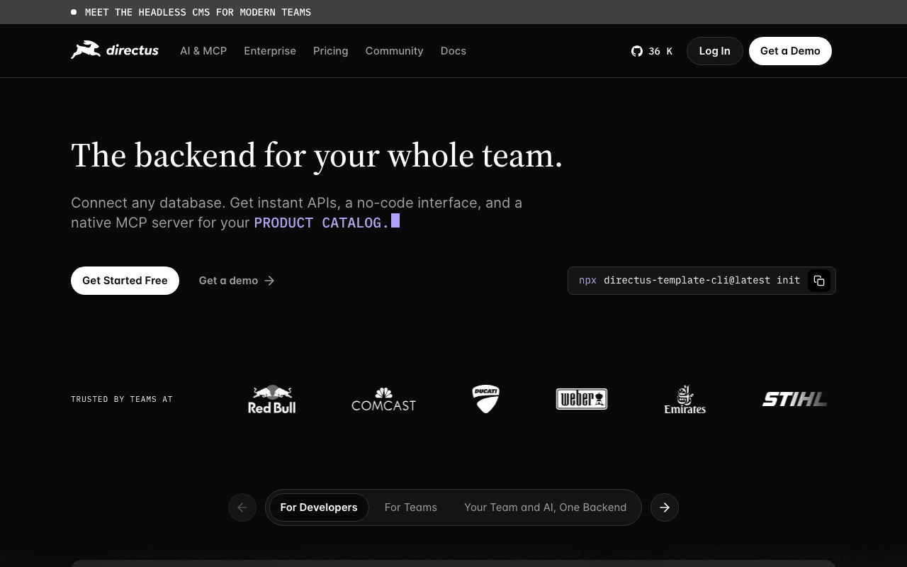 Directus website screenshot