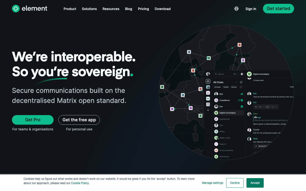 Element website screenshot
