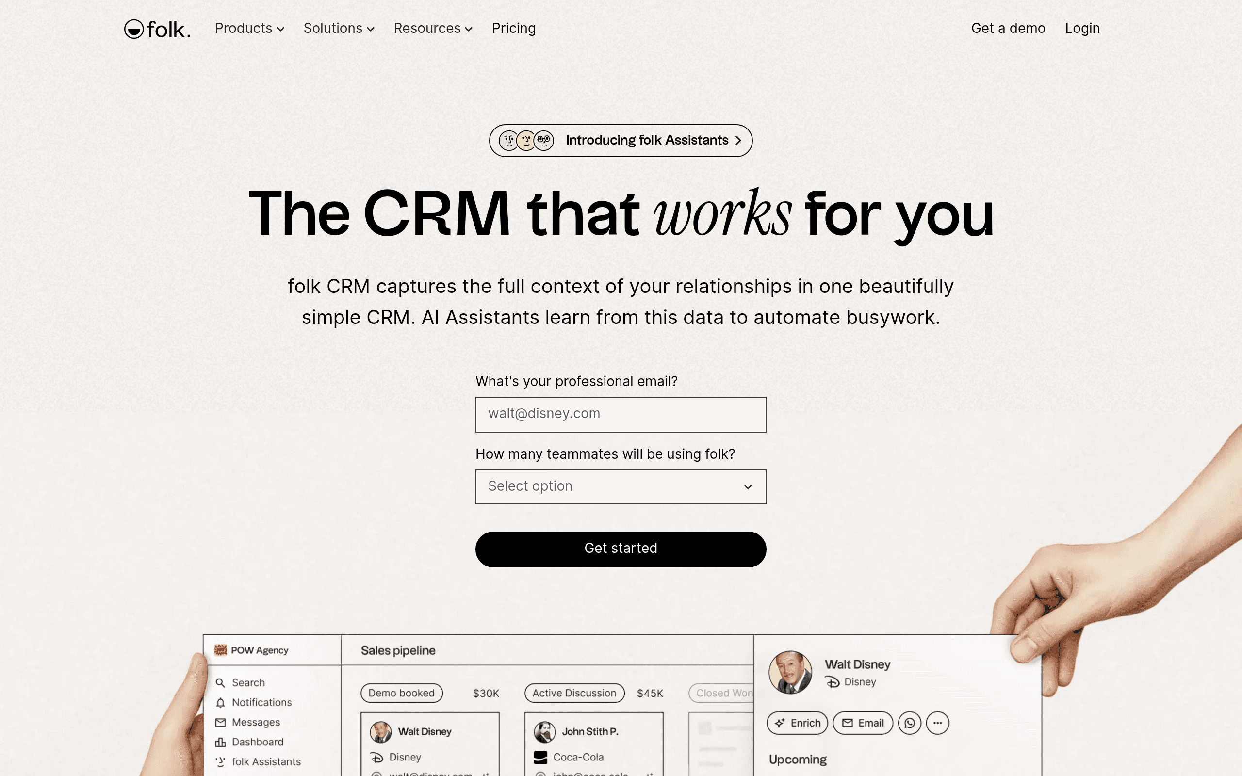 Folk CRM website screenshot