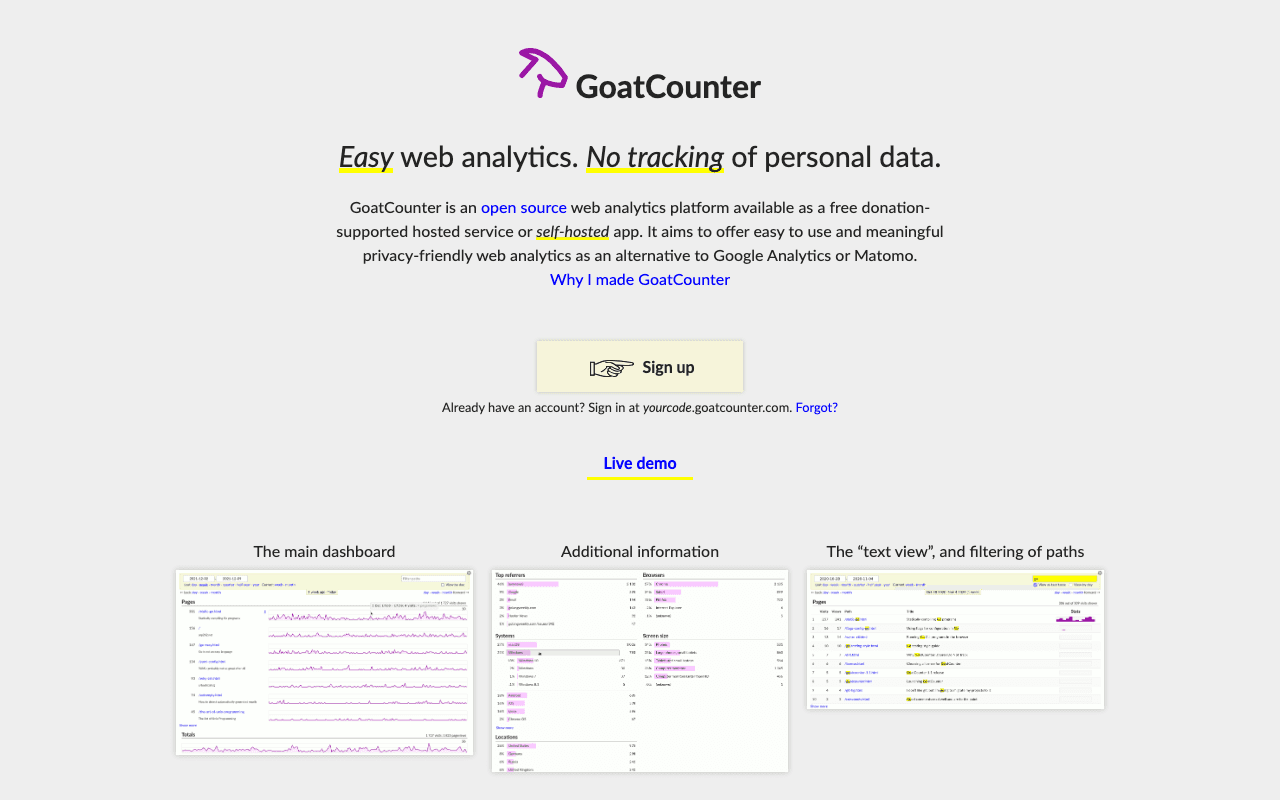 GoatCounter screenshot 1