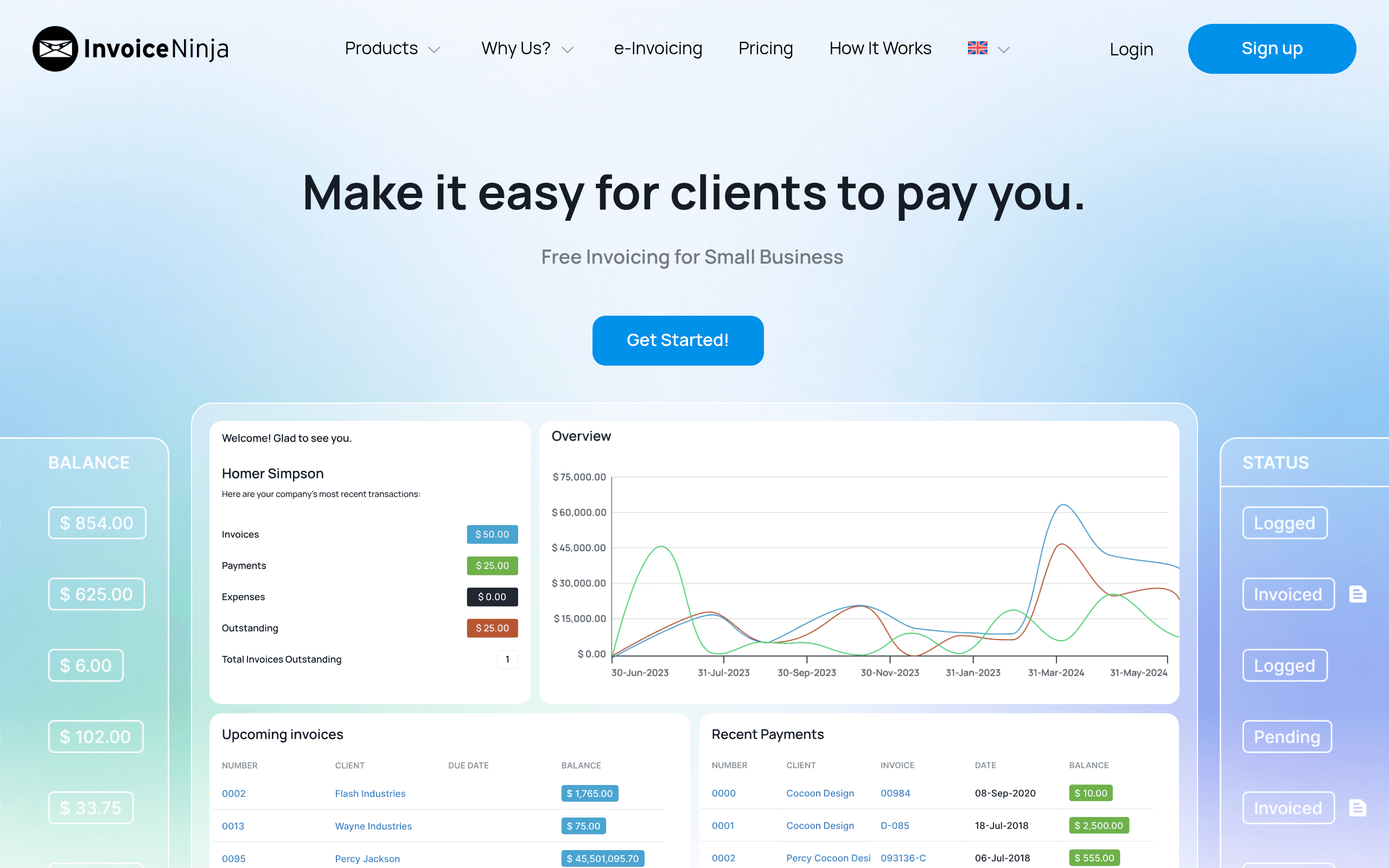 Invoice Ninja website screenshot