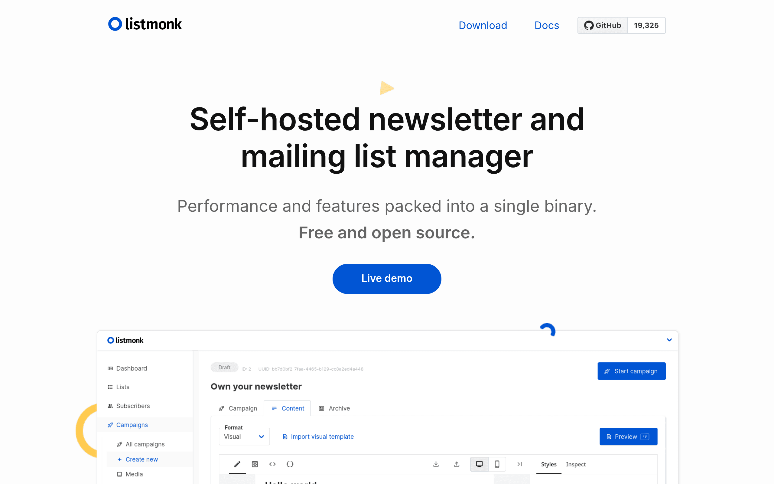Listmonk website screenshot