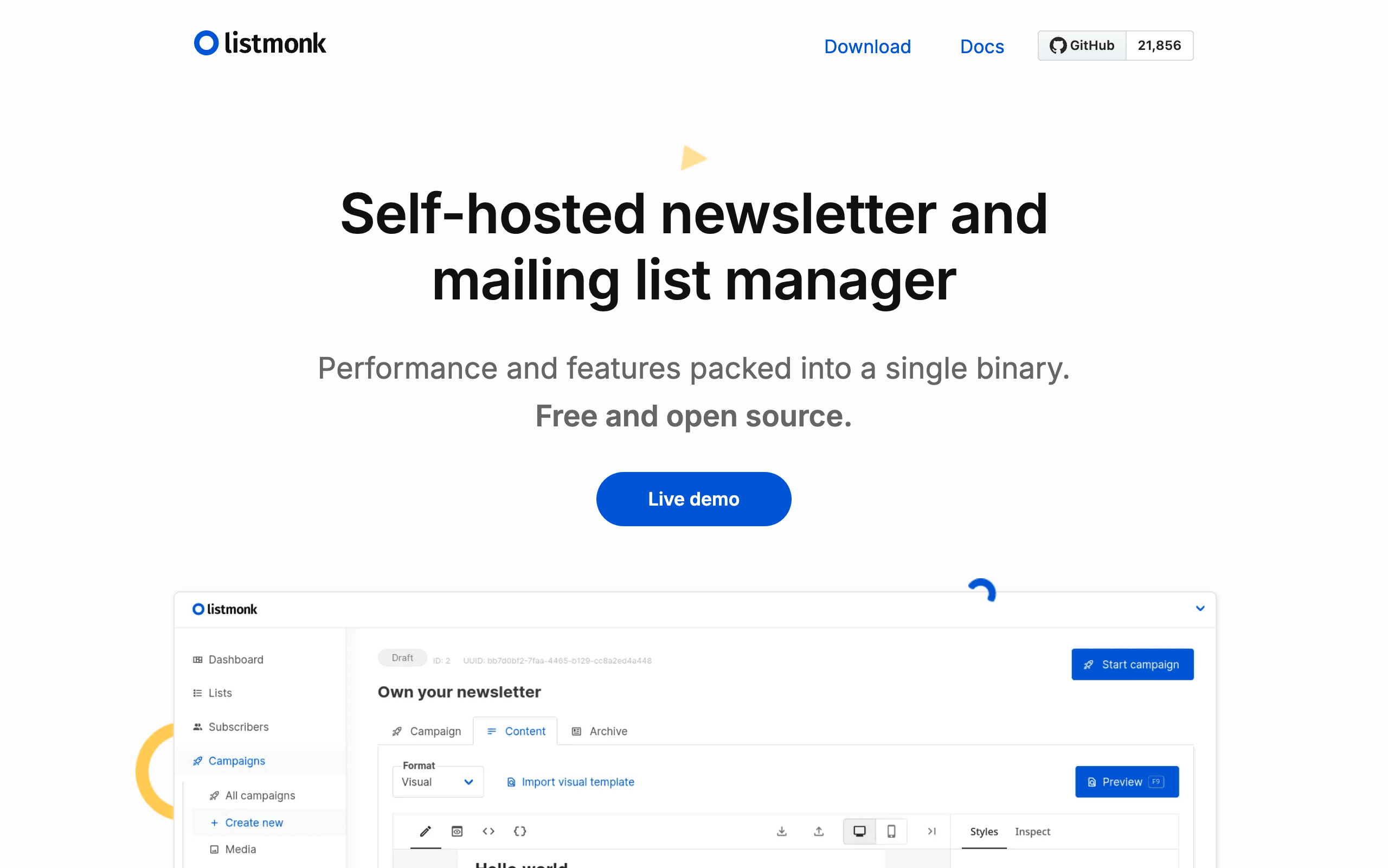 Listmonk website screenshot