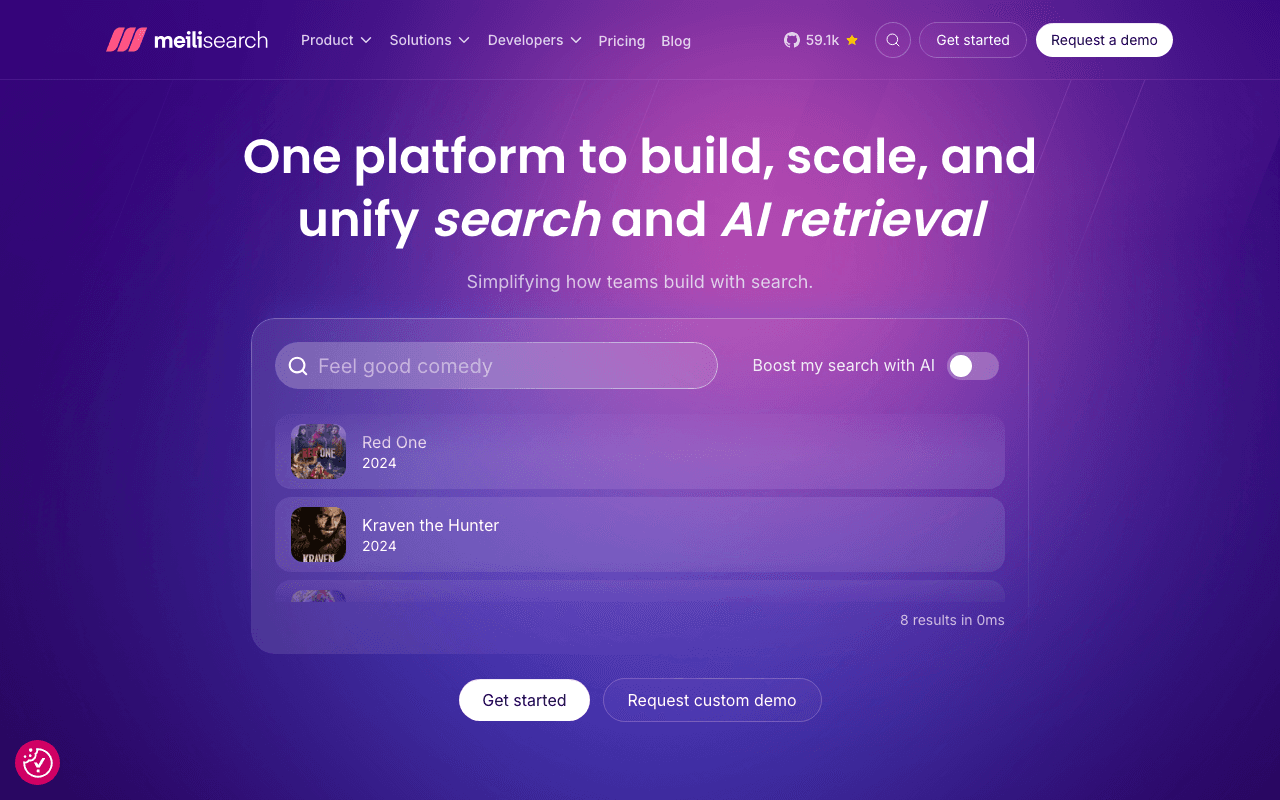Meilisearch website screenshot