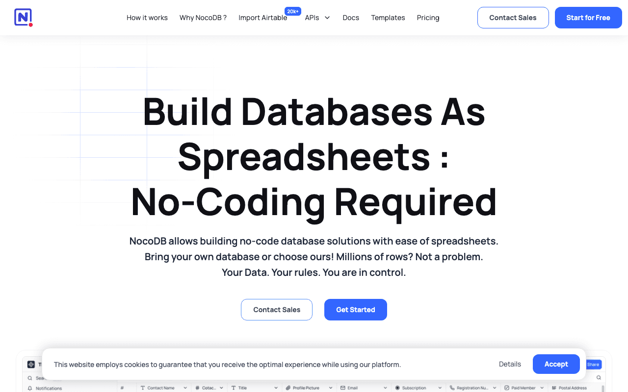 NocoDB website screenshot