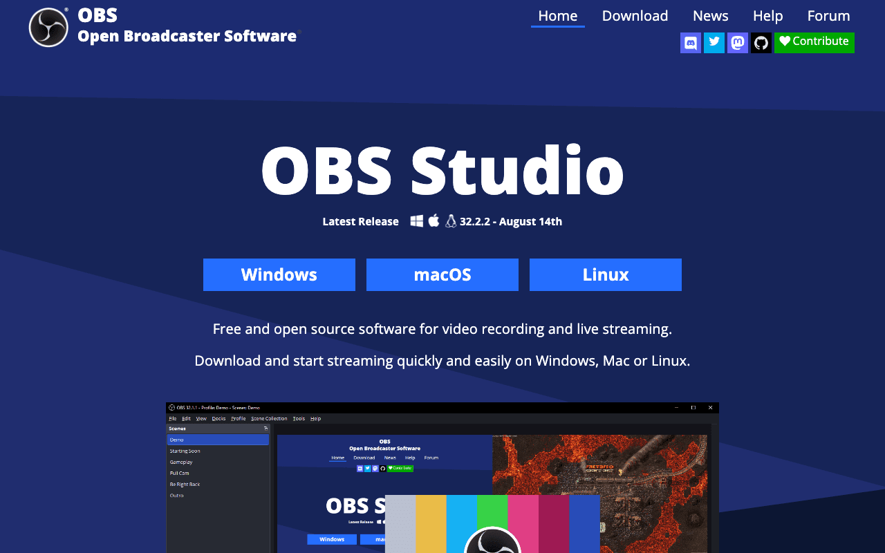 OBS Studio website screenshot
