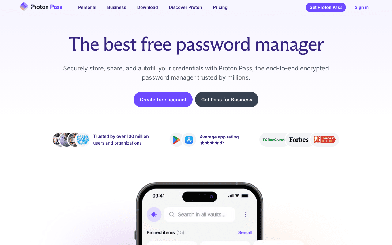 Proton Pass website screenshot