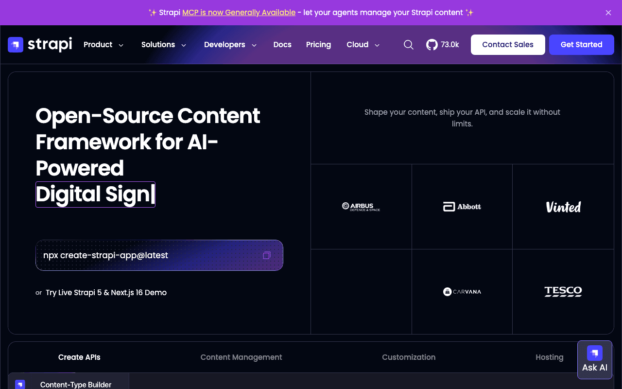Strapi website screenshot