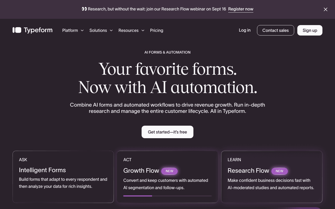 Typeform website screenshot