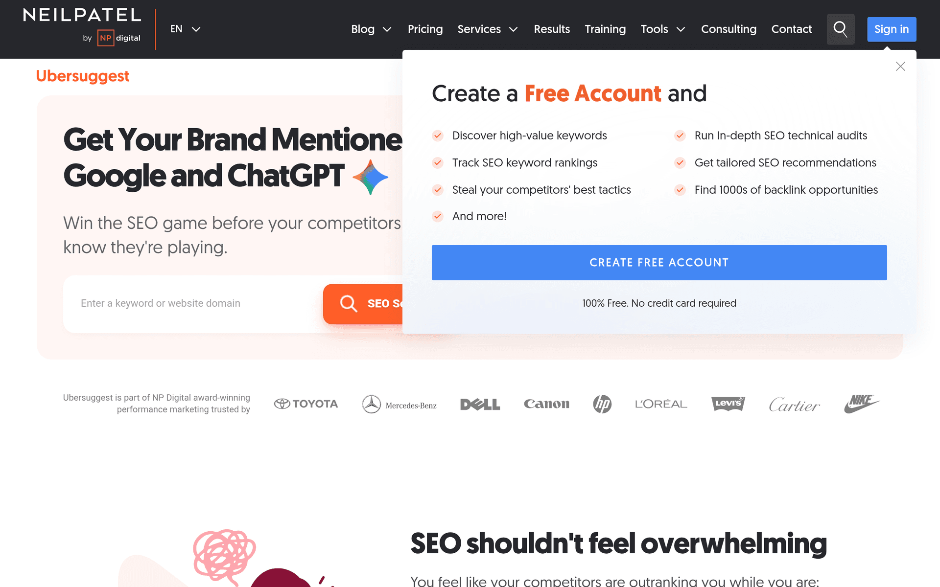 Ubersuggest screenshot